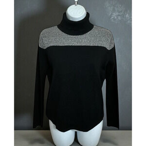 Vintage Norton Mc Naughton Turtleneck Sweater Sz PS Petite Small Black Gray Top